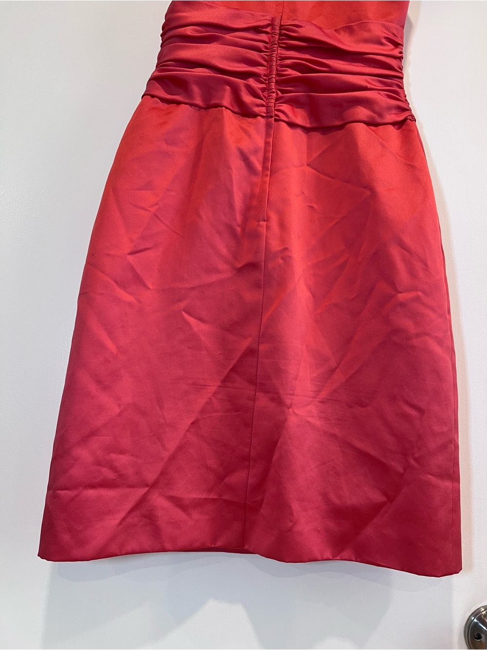 David's Bridal Satin Halter Neck Bridesmaid Wedding Cocktail Dress Size 2  Coral - Picture 8 of 14